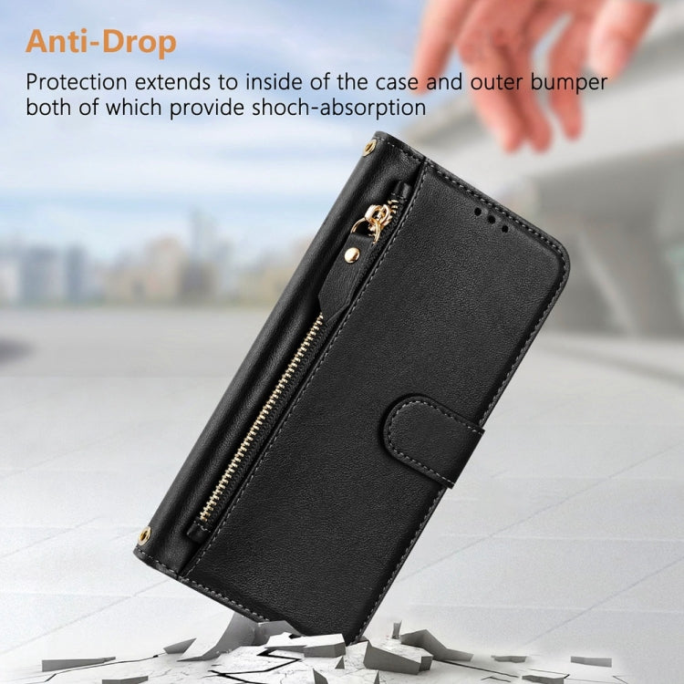 Funda Tipo Billetera de Cuero con Cremallera y Ranuras para Tarjetas para iPhone 16E (Negra)
