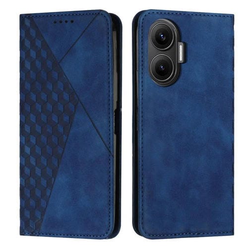 Funda de cuero magnética con textura de diamante para Xiaomi Poco F7 (azul)