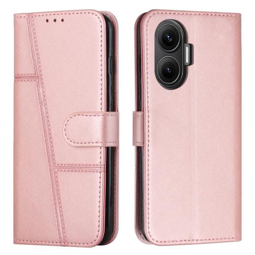 Funda de piel con hebilla y textura de becerro para Xiaomi Poco F7 (oro rosa)