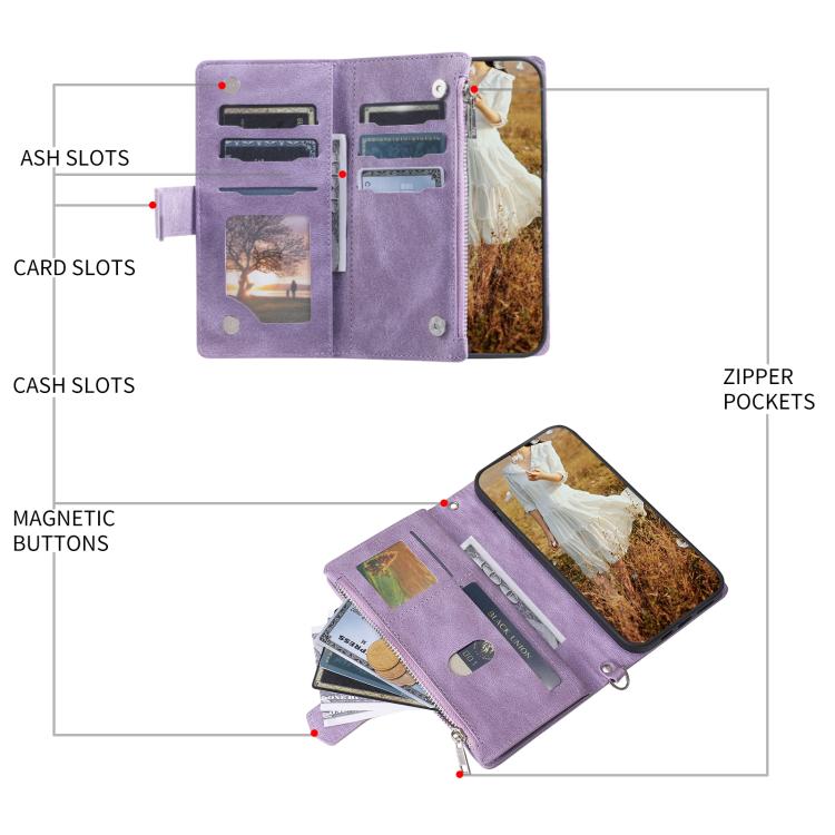 Funda de cuero con cremallera y cordón para Samsung Galaxy S25 FE 5G (morado)