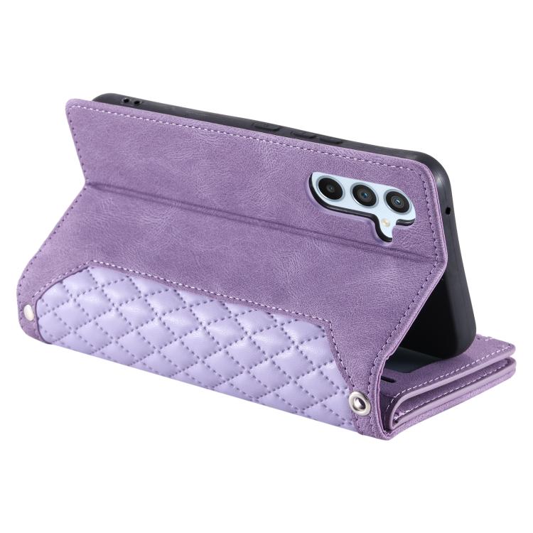 Funda de cuero con cremallera y cordón para Samsung Galaxy S25 FE 5G (morado)