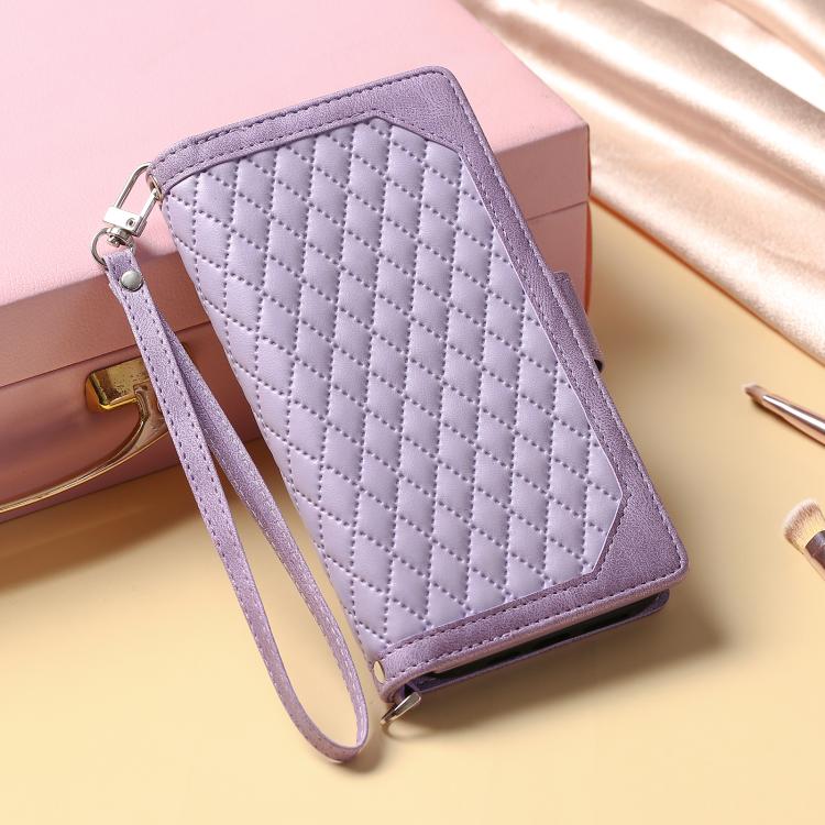 Funda de cuero con cremallera y cordón para Samsung Galaxy S25 FE 5G (morado)