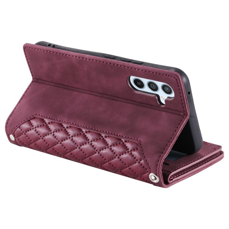 Funda de cuero con cremallera y cordón para Samsung Galaxy S25 FE 5G (rojo vino)