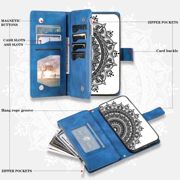 Funda de cuero con cremallera y múltiples tarjetas para Samsung Galaxy S25 FE 5G (azul)