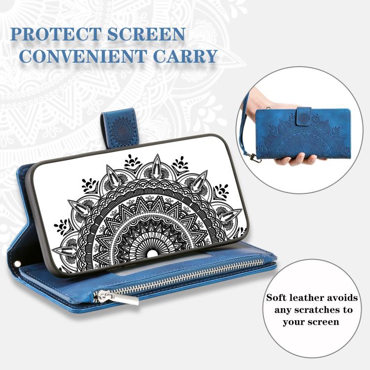 Funda de cuero con cremallera y múltiples tarjetas para Samsung Galaxy S25 FE 5G (azul)