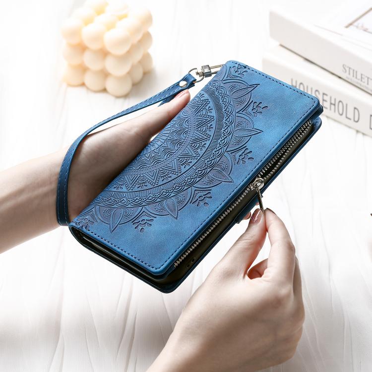 Funda de cuero con cremallera y múltiples tarjetas para Samsung Galaxy S25 FE 5G (azul)