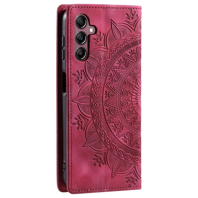 Funda de cuero magnético con relieve Totem para Samsung Galaxy S25 FE 5G (roja)