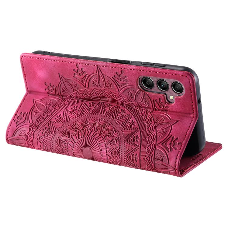 Funda de cuero magnético con relieve Totem para Samsung Galaxy S25 FE 5G (roja)