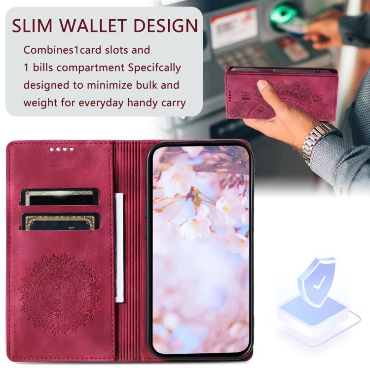 Funda de cuero magnético con relieve Totem para Samsung Galaxy S25 FE 5G (roja)