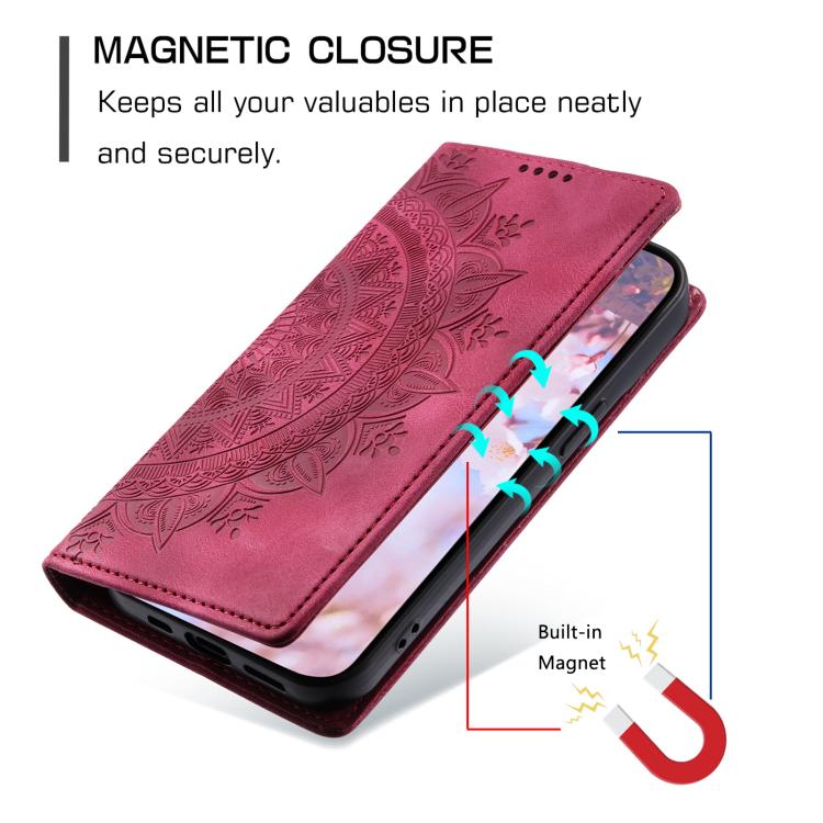Funda de cuero magnético con relieve Totem para Samsung Galaxy S25 FE 5G (roja)