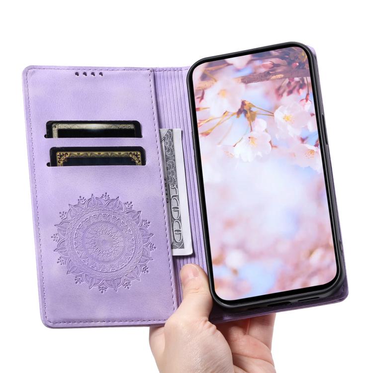 Funda de cuero magnético con relieve Totem para Samsung Galaxy S25 FE 5G (morado)
