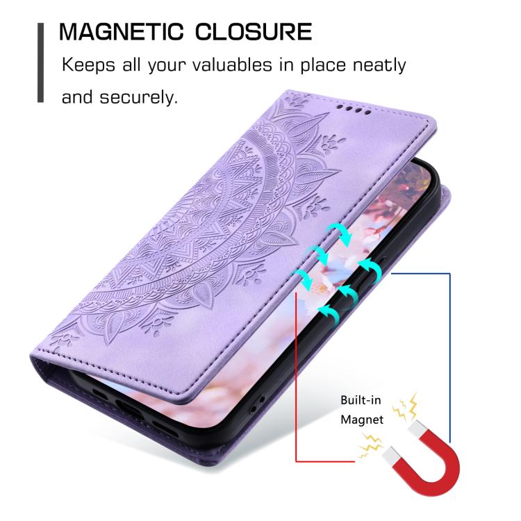 Funda de cuero magnético con relieve Totem para Samsung Galaxy S25 FE 5G (morado)