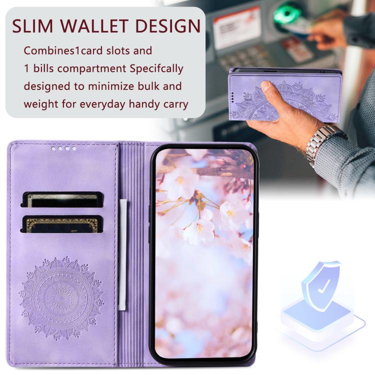 Funda de cuero magnético con relieve Totem para Samsung Galaxy S25 FE 5G (morado)