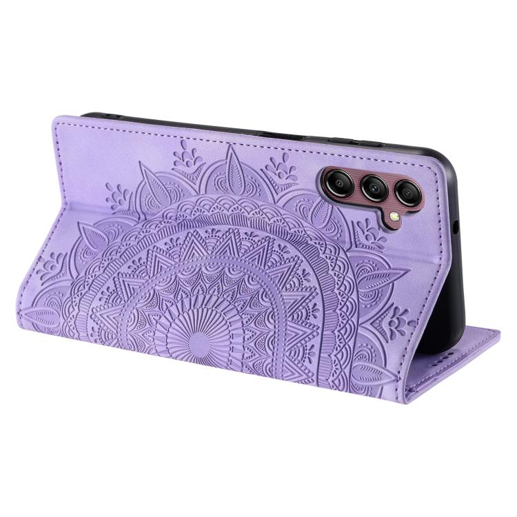 Funda de cuero magnético con relieve Totem para Samsung Galaxy S25 FE 5G (morado)