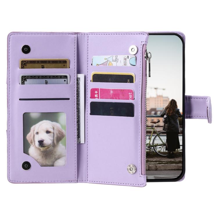 Funda de cuero tipo billetera con cremallera y diseño de celosía brillante para Samsung Galaxy S25 FE 5G (morado)