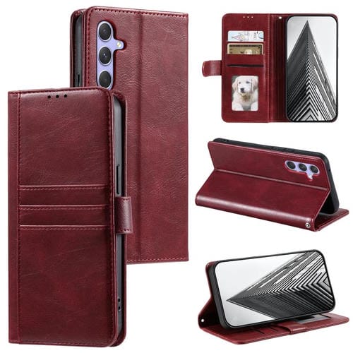 Funda de cuero tipo cartera para Samsung Galaxy S25 FE 5G (rojo vino)