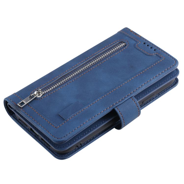 Funda de cuero con cremallera y cordón para Samsung Galaxy S25 FE 5G (azul)