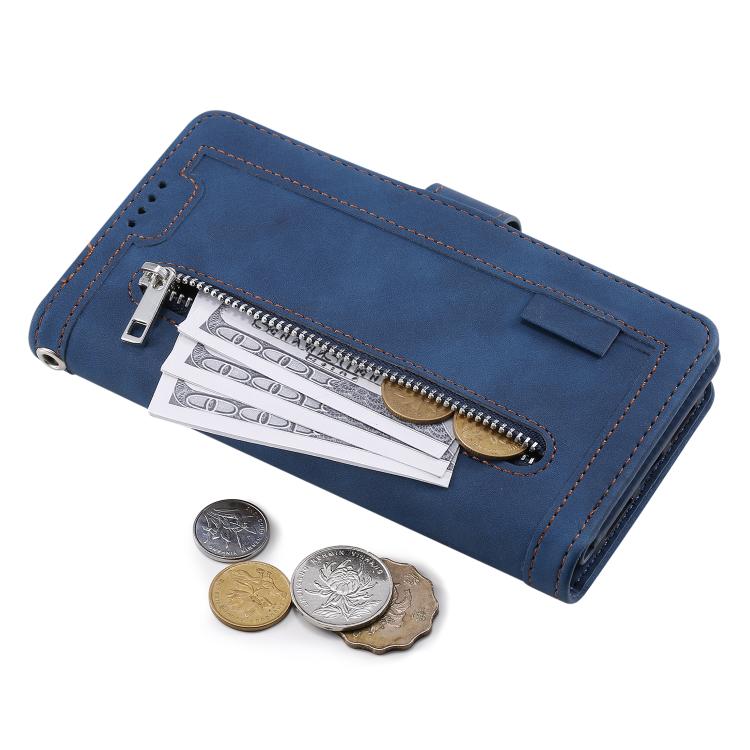 Funda de cuero con cremallera y cordón para Samsung Galaxy S25 FE 5G (azul)