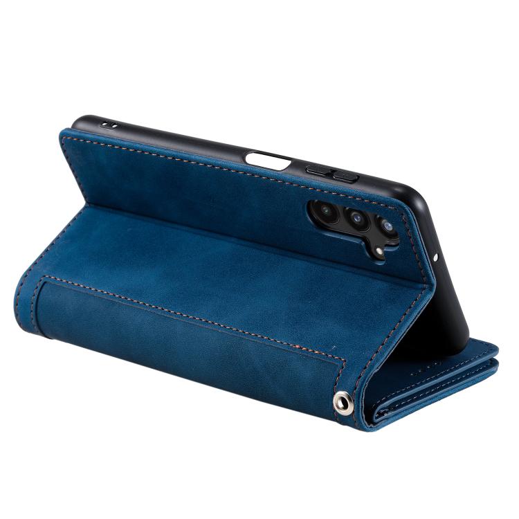 Funda de cuero con cremallera y cordón para Samsung Galaxy S25 FE 5G (azul)