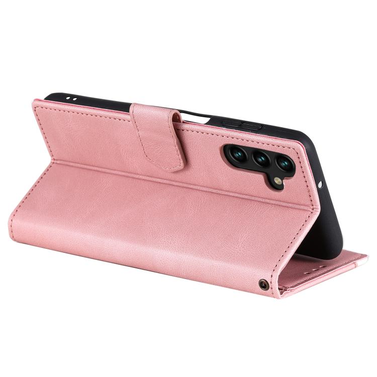Funda de piel de becerro con costuras y tacto de uñas para Samsung Galaxy S25 FE 5G (oro rosa)