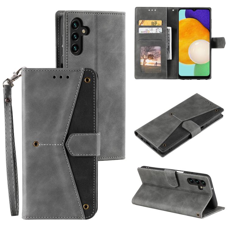 Funda de piel de becerro con costuras y tacto de piel de uña para Samsung Galaxy S25 FE 5G (gris)