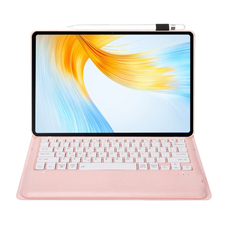 Funda de Cuero para Huawei Matepad Air 12 (2024) con Teclado Bluetooth Desmontable Ultradelgada (Rosa y Blanco)