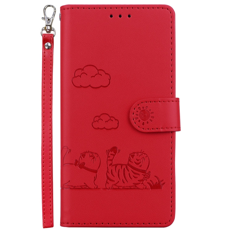 Funda de Cuero Rfid para iPhone 16E con Diseño de Gatos (Rojo)
