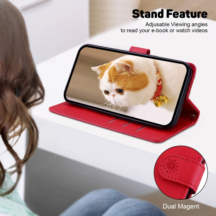 Funda de Cuero Rfid para iPhone 16E con Diseño de Gatos (Rojo)