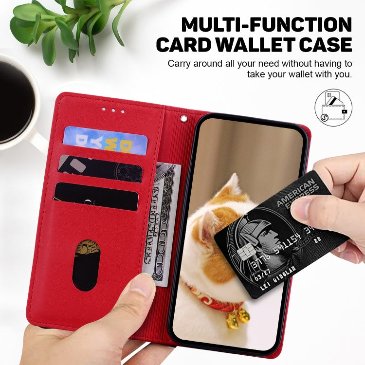Funda de Cuero Rfid para iPhone 16E con Diseño de Gatos (Rojo)