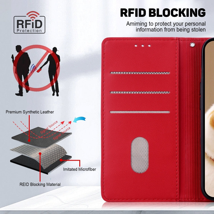 Funda de Cuero Rfid para iPhone 16E con Diseño de Gatos (Rojo)