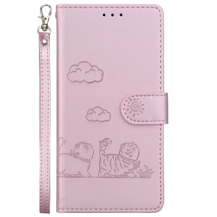 Funda de cuero RFID con diseño de gatos para Redmi A5 4G (171,7 mm) (oro rosa)