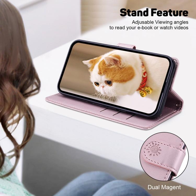 Funda de cuero RFID con diseño de gatos para Redmi A5 4G (171,7 mm) (oro rosa)