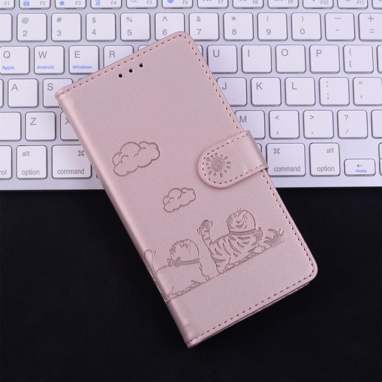 Funda de cuero RFID con diseño de gatos para Redmi A5 4G (171,7 mm) (oro rosa)