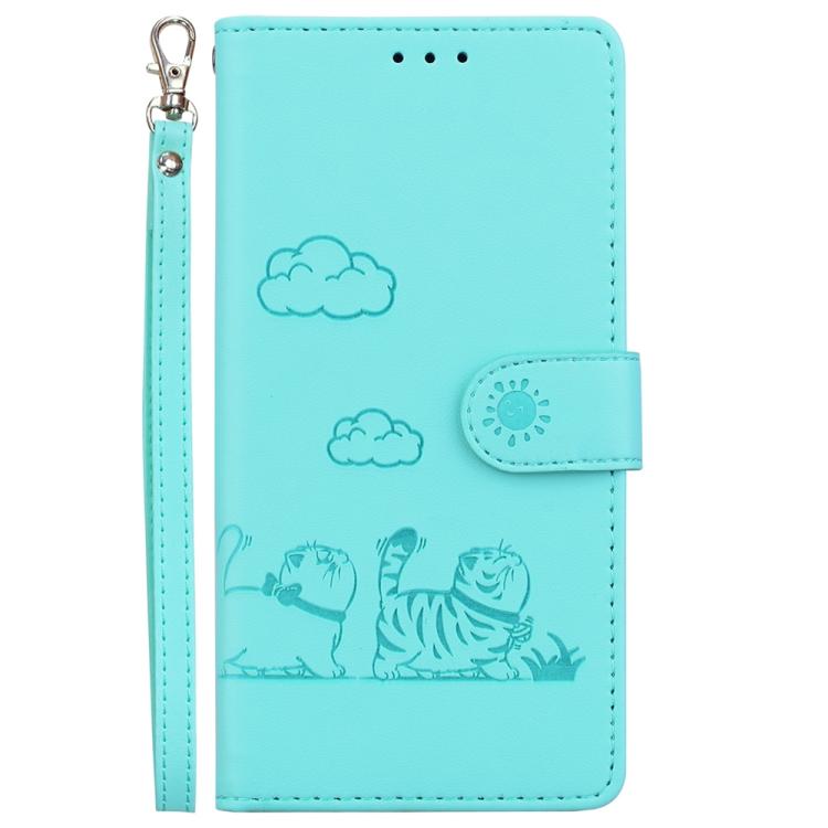 Funda de cuero RFID con diseño de gatos para Redmi A5 4G (171,7 mm) (verde)