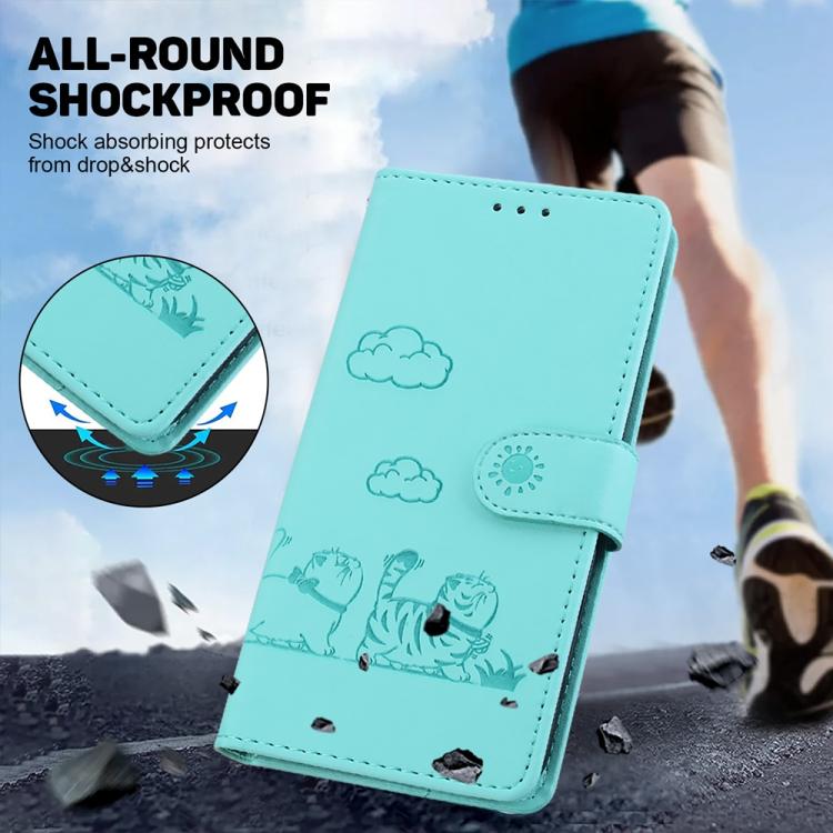 Funda de cuero RFID con diseño de gatos para Redmi A5 4G (171,7 mm) (verde)