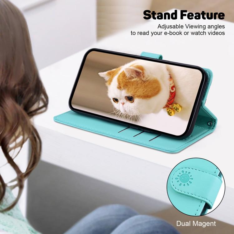 Funda de cuero RFID con diseño de gatos para Redmi A5 4G (171,7 mm) (verde)
