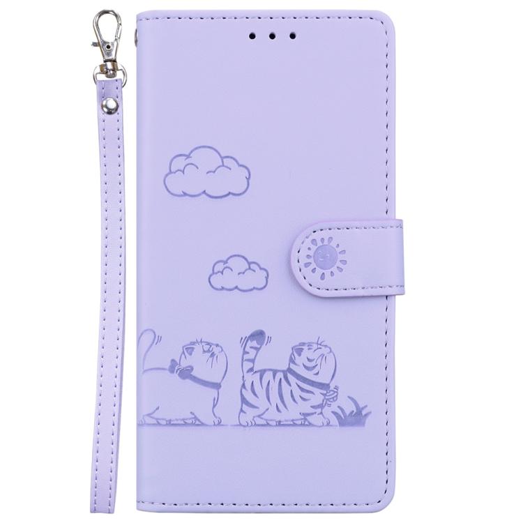 Funda de cuero RFID con diseño de gatos para Redmi A5 4G (171,7 mm) (morado)