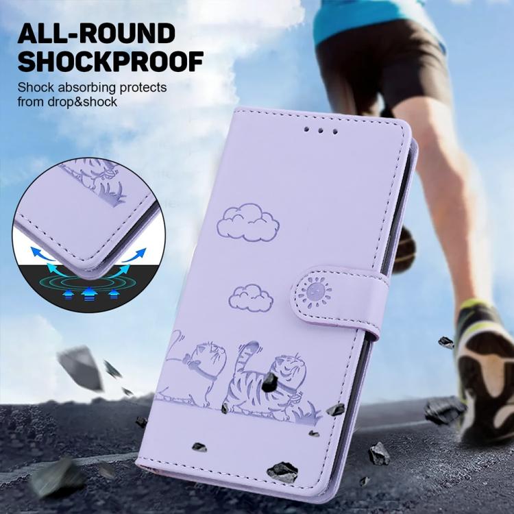 Funda de cuero RFID con diseño de gatos para Redmi A5 4G (171,7 mm) (morado)