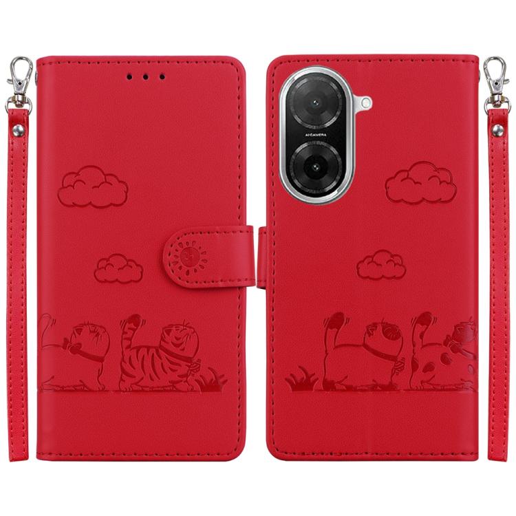 Funda de cuero RFID con diseño de gatos para Redmi A5 4G (171,7 mm) (Rojo)
