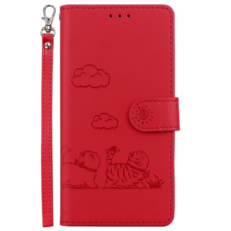 Funda de cuero RFID con diseño de gatos para Redmi A5 4G (171,7 mm) (Rojo)