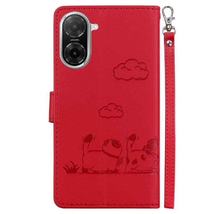 Funda de cuero RFID con diseño de gatos para Redmi A5 4G (171,7 mm) (Rojo)