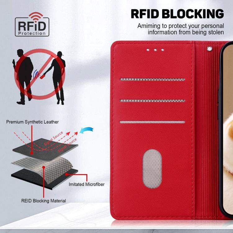 Funda de cuero RFID con diseño de gatos para Redmi A5 4G (171,7 mm) (Rojo)