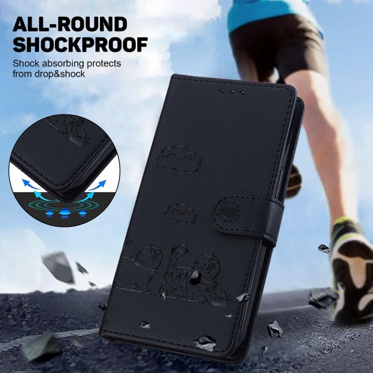 Funda de cuero RFID con diseño de gatos para Redmi A5 4G (171,7 mm) (negro)