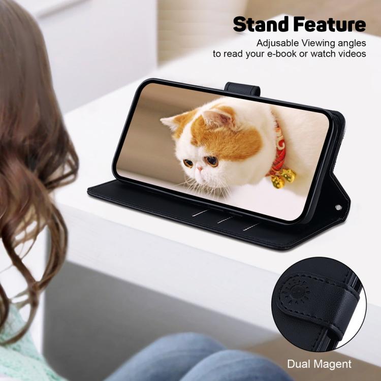 Funda de cuero RFID con diseño de gatos para Redmi A5 4G (171,7 mm) (negro)