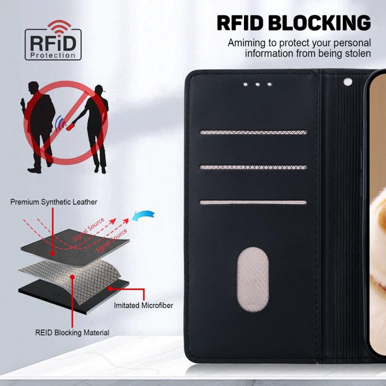 Funda de cuero RFID con diseño de gatos para Redmi A5 4G (171,7 mm) (negro)