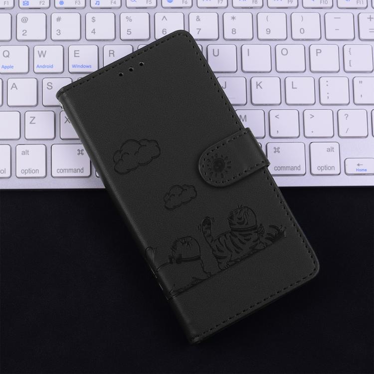 Funda de cuero RFID con diseño de gatos para Redmi A5 4G (171,7 mm) (negro)