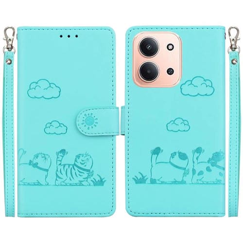 Funda de cuero RFID con diseño de gatos para Redmi 15C 4G (173,1 mm) / Redmi 15C 5G (173,1 mm) (Verde)