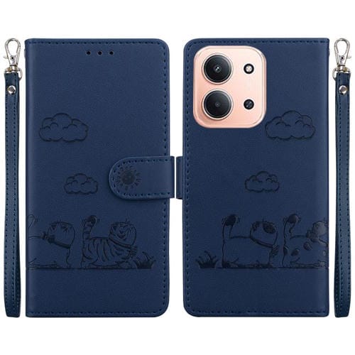 Funda de cuero RFID con diseño de gatos para Redmi 15C 4G (173,1 mm) / Redmi 15C 5G (173,1 mm) (azul)