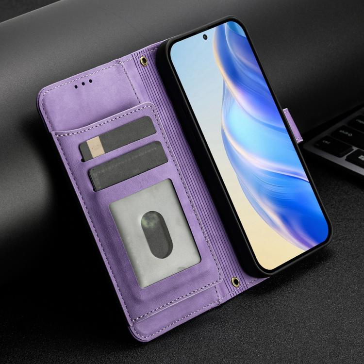 Funda de cuero tipo billetera con cremallera y ranuras para múltiples tarjetas para Samsung Galaxy A07 4G (morado)