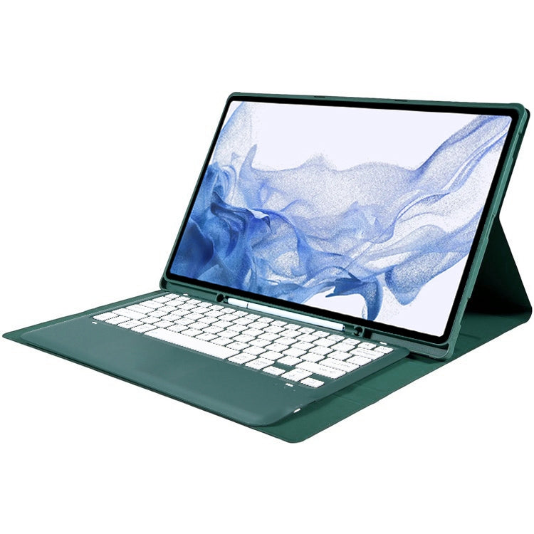 Funda de Cuero Samsung Galaxy Tab S10 Ultra A910B con Ranura para Lápiz y Teclado Bluetooth Desmontable (Verde Oscuro)